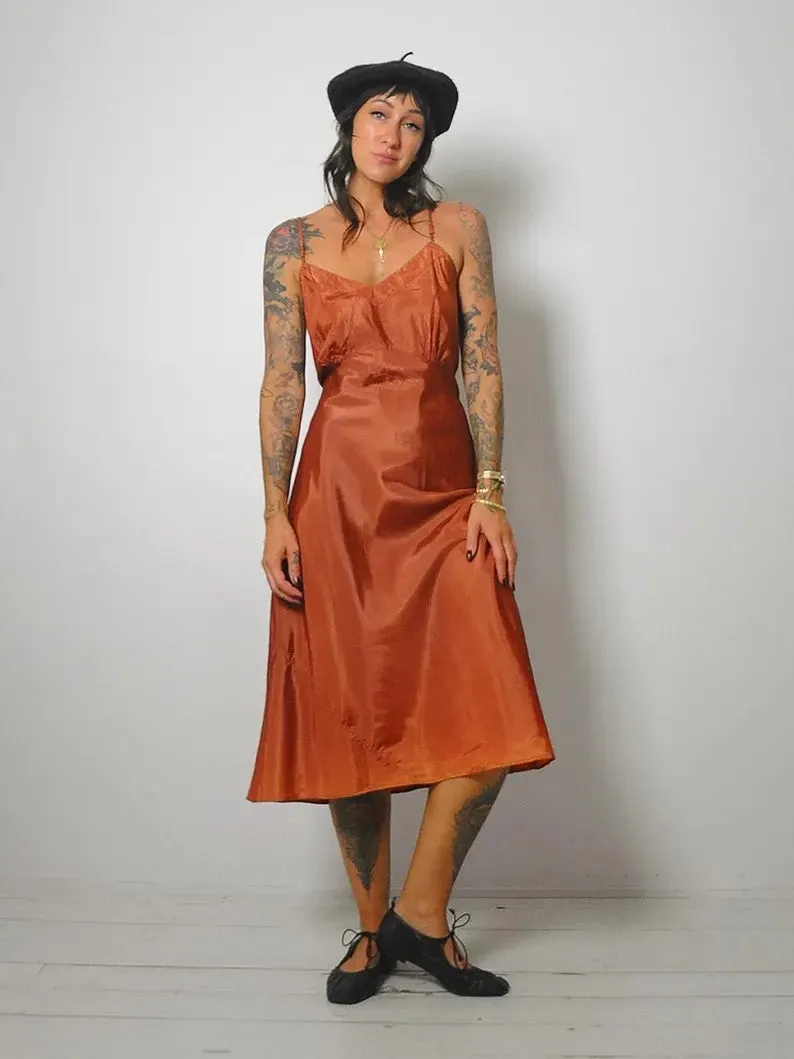 1950's Terracotta Bias Slip Dress