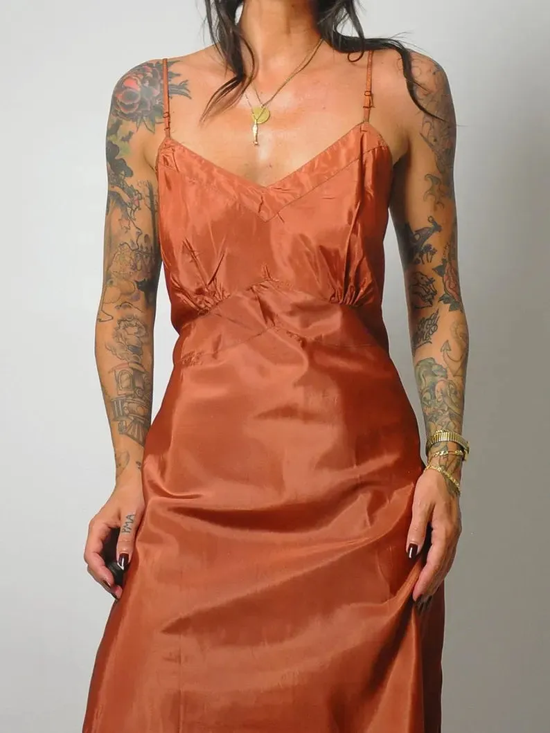 1950's Terracotta Bias Slip Dress