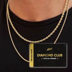 4mm and 2mm Rope Chain Bundle in Yellow Gold with Diamond Club Card