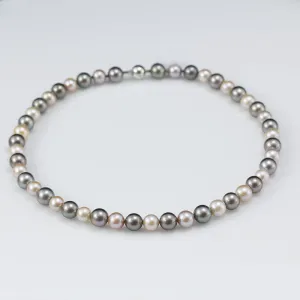 8-10mm Grey Tahitian Pearls and Pink Freshwater Pearl Necklace 18”