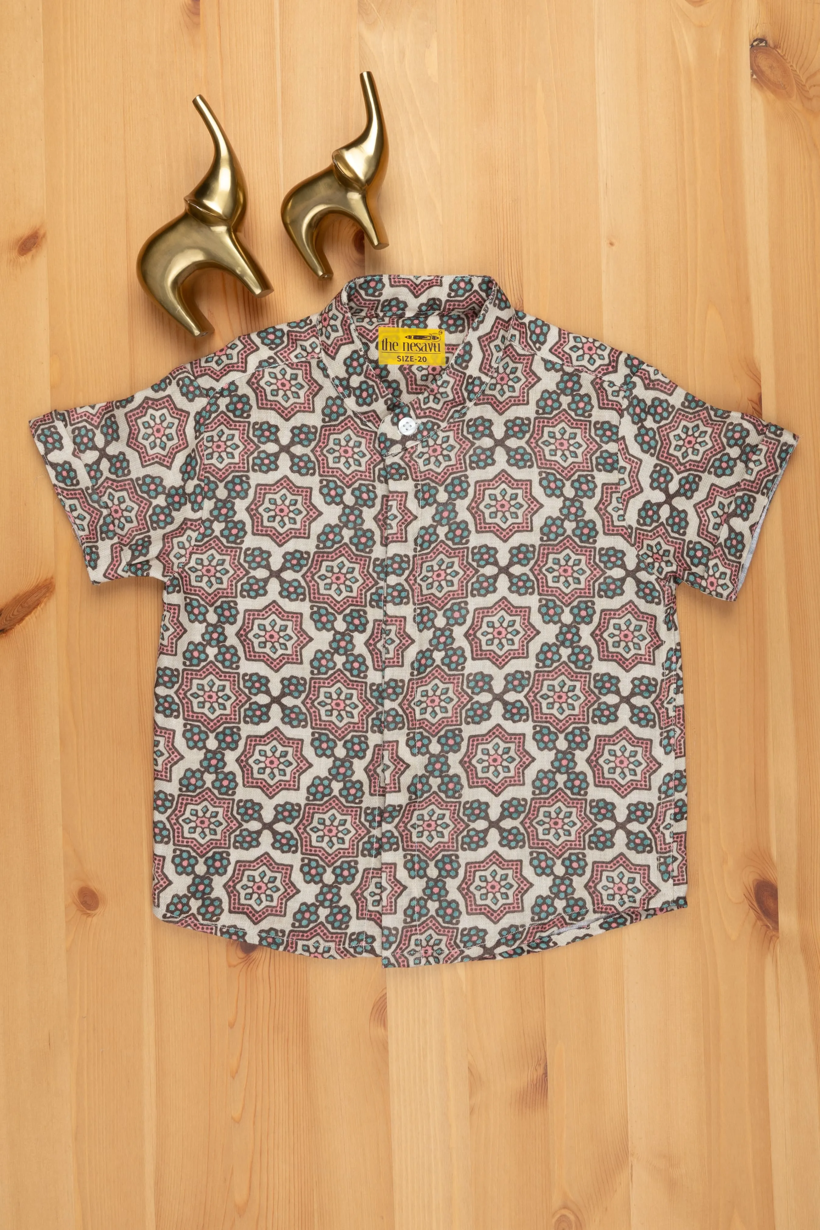 AIA. Boho Chic: Ajrakh Hand Block Print Boys' Shirt for Bohemian Fashion Enthusiasts