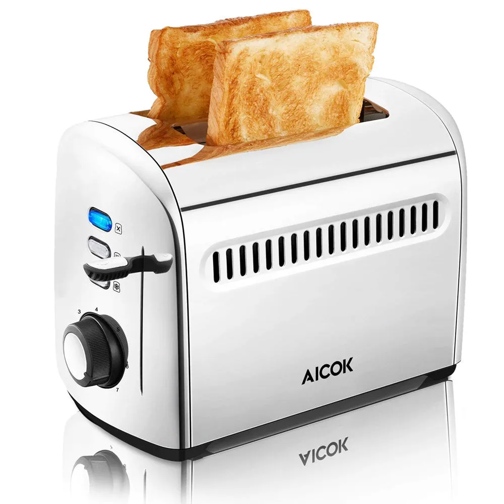 Aicok 2 Slice Automatic Toaster Stainless Steel Extra Wide Slots 950W