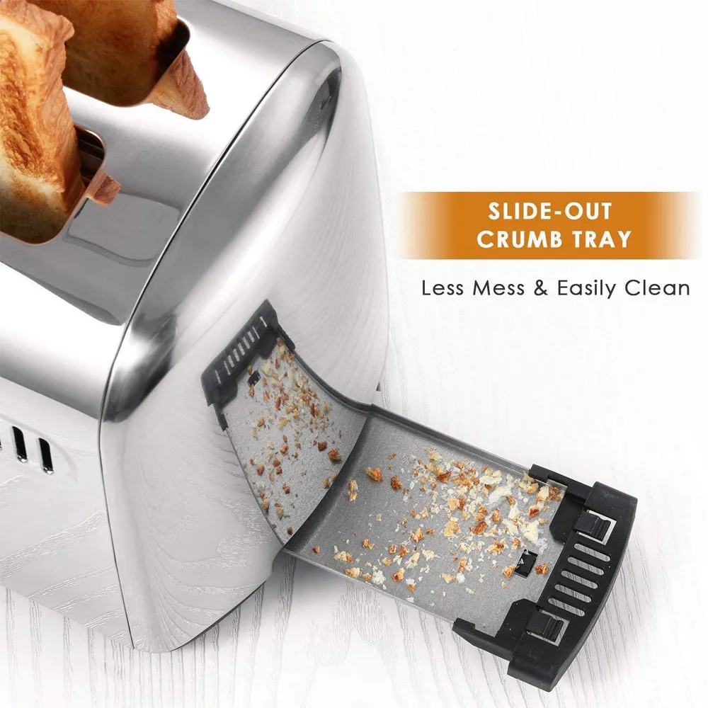 Aicok 2 Slice Automatic Toaster Stainless Steel Extra Wide Slots 950W