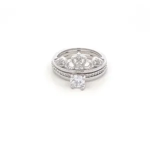 Anita Brilliant Cut 925 Sterling Silver Engagement Crown Ring Set