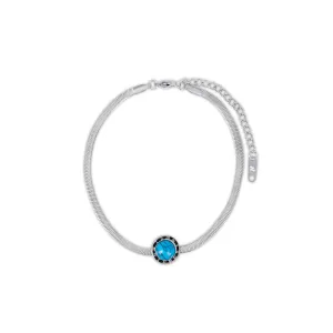 Aqua Stone Snake Chain Anklet - Silver