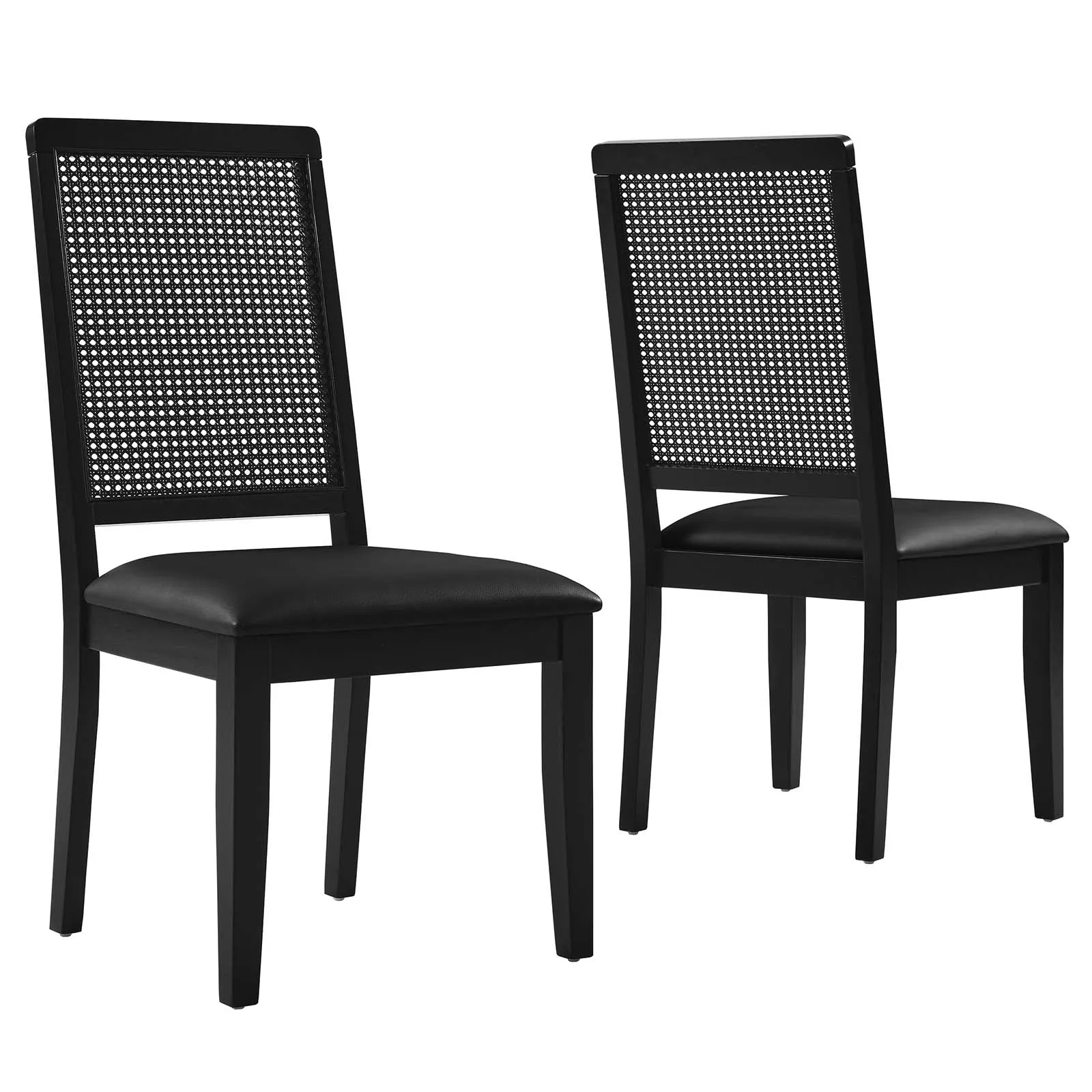 Arlo Vegan Leather Upholstered Faux Rattan and Wood Dining Side Chairs - Set of 2