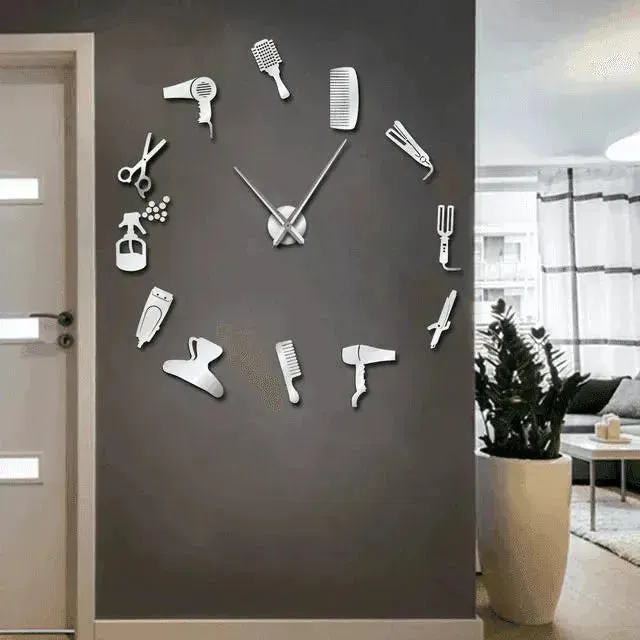 Barber Shop Hair Tools Oversized DIY Wall Clock