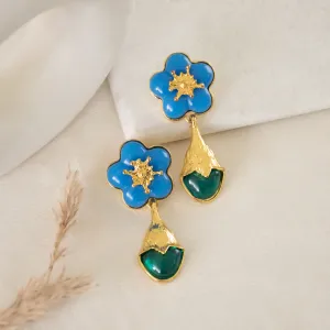 Blue Floral Tulip Drop Earrings