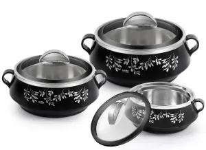 Cello Glitter Insulated Hotpot Pack of 3 Thermoware Casserole Set (500 ml, 1000 ml, 1500 ml)