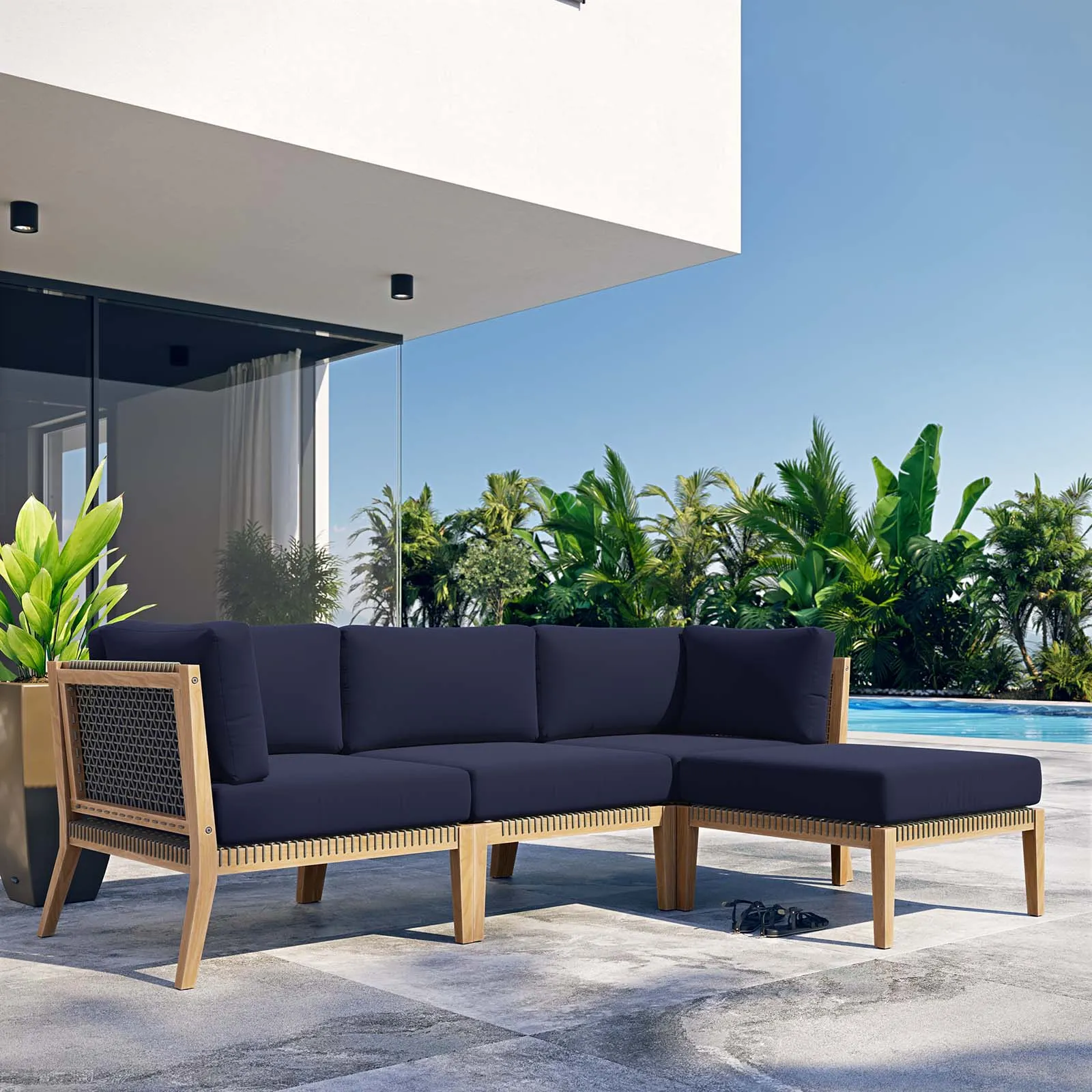 Clearwater Outdoor Patio Teak Wood 4-Piece Sectional Sofa by Modway