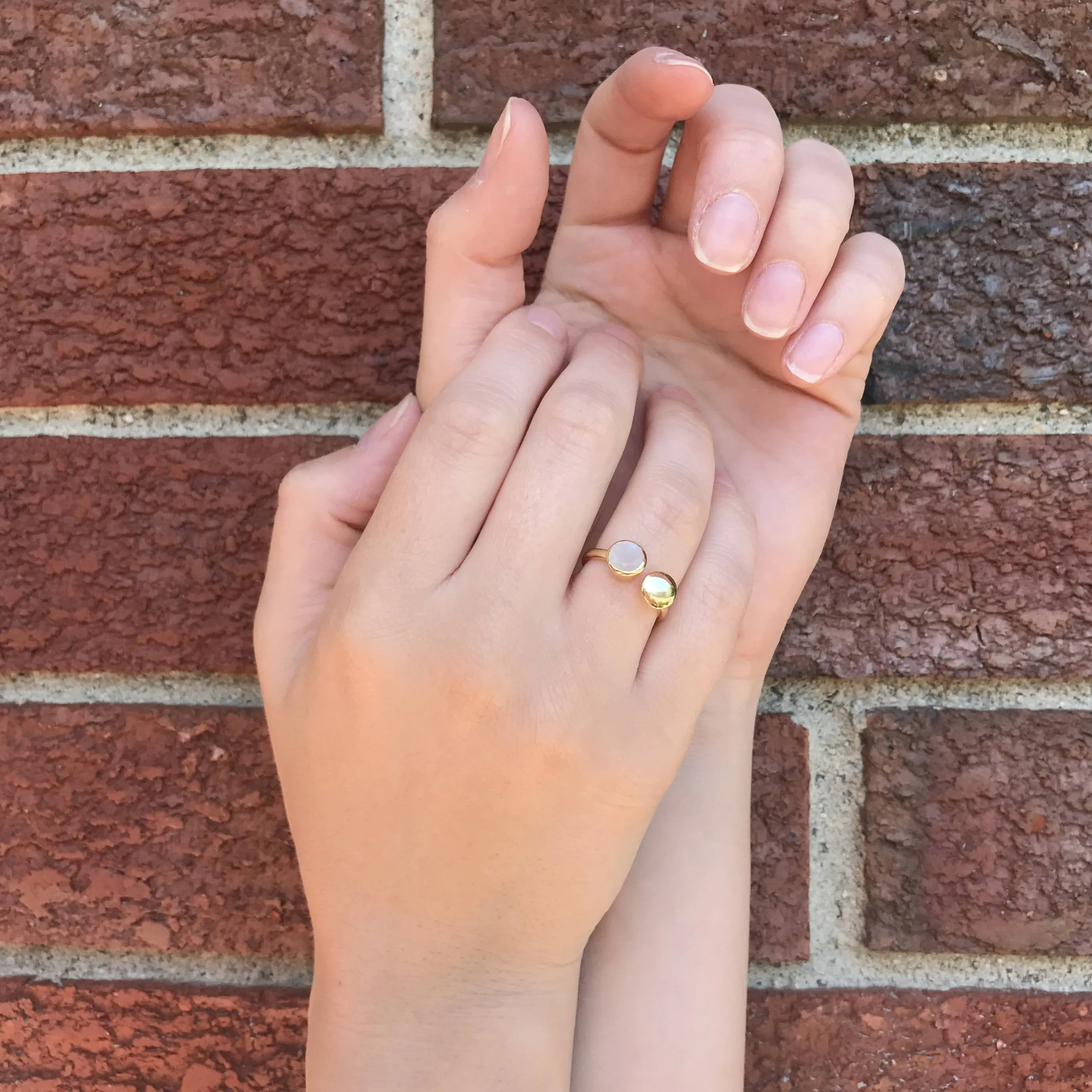 Custom Initial Adjustable Aqua Chalcedony Ring, March Birthstone