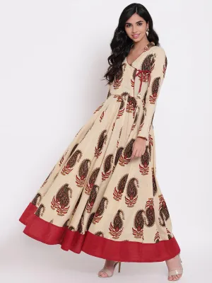 Divena Cream Floor Length Cotton Anarkali Kurti