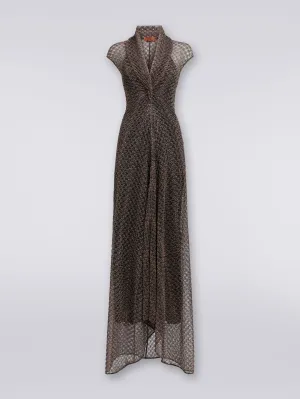 DS24WG2G Long lamé lace dress with torchon neckline