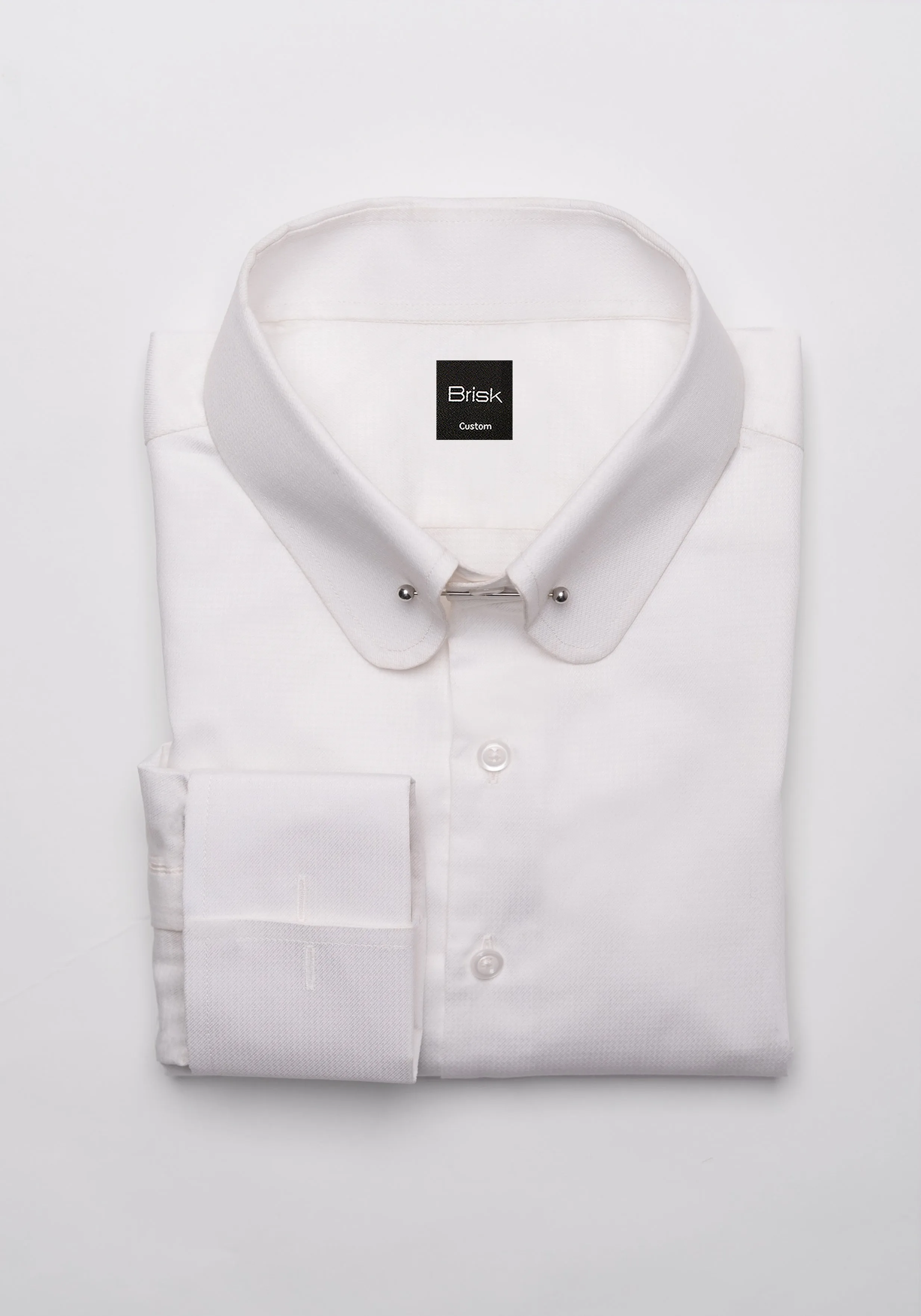 Egyptian White Gloss Structured Shirt - Club Collar With Pin