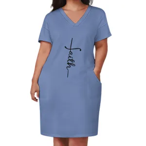 Faith Blue Loose Pocket Christian Dress