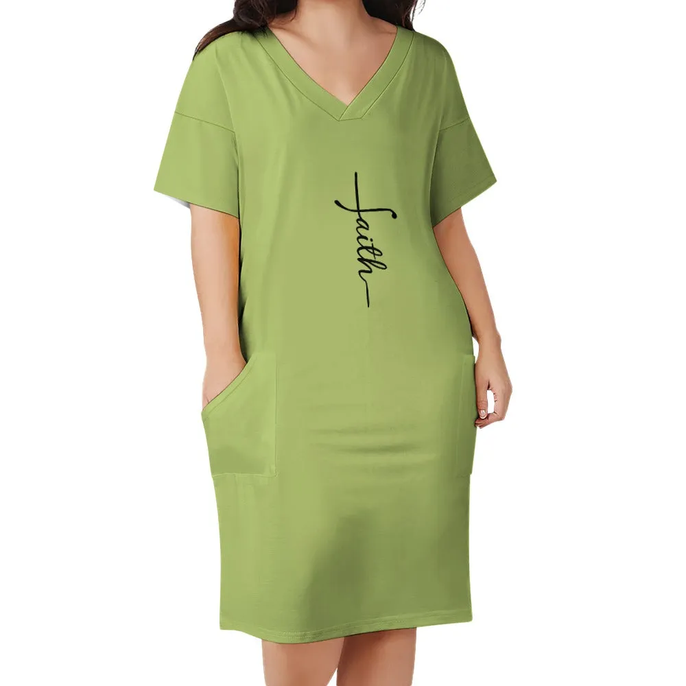 Faith Green Loose pocket Christian dress