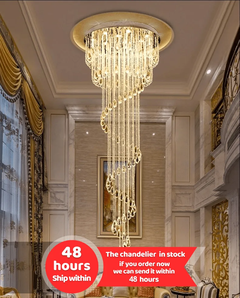 Fancy® Double Spiral Staircase Crystal Chandelier for Loft, Restaurant, Hotel, Hall, Stairwell  D31.5*H78.7"  / warm light (3000K)