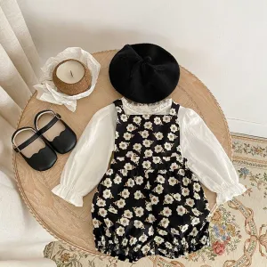 Flower Dungarees & Embroidery Top Set