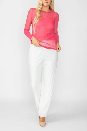 Fuchsia Basic Mesh Long Sleeve Top