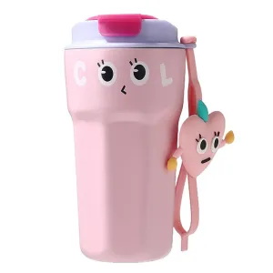 Fun Emoji Pink Vacuum Insulated Stainless Steel Coffee/Water/Tea Travel Tumbler For Kids & Adults,450Ml