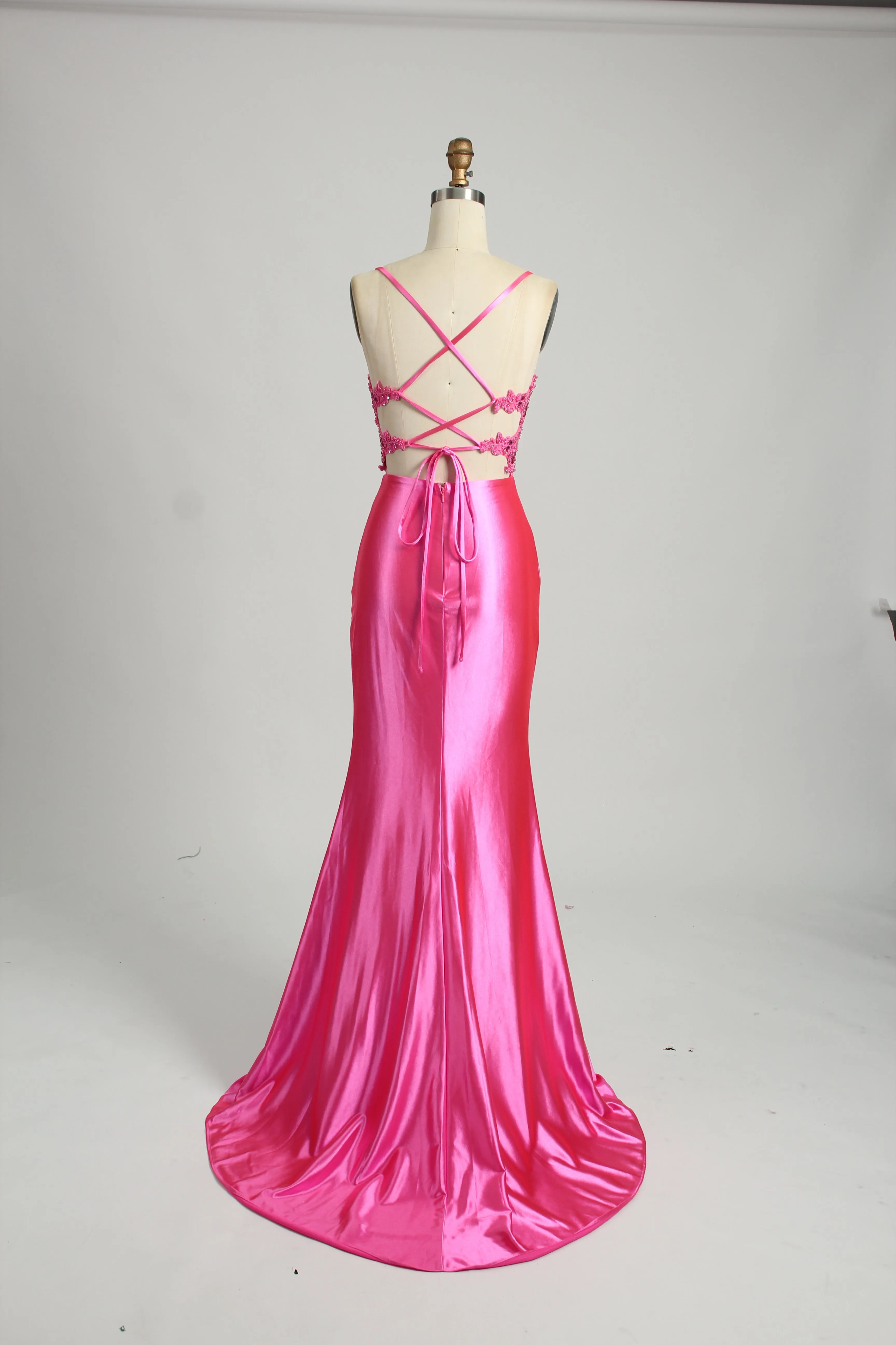 Honey Couture ALORA Fuchsia Hot Pink Embellished Bustier Corset Satin Mermaid Formal Dress