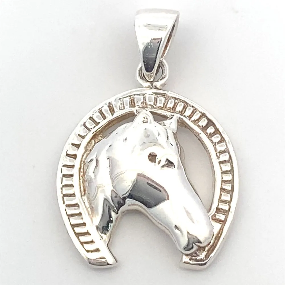 Jet Horseshoe 925 Sterling Silver Pendant