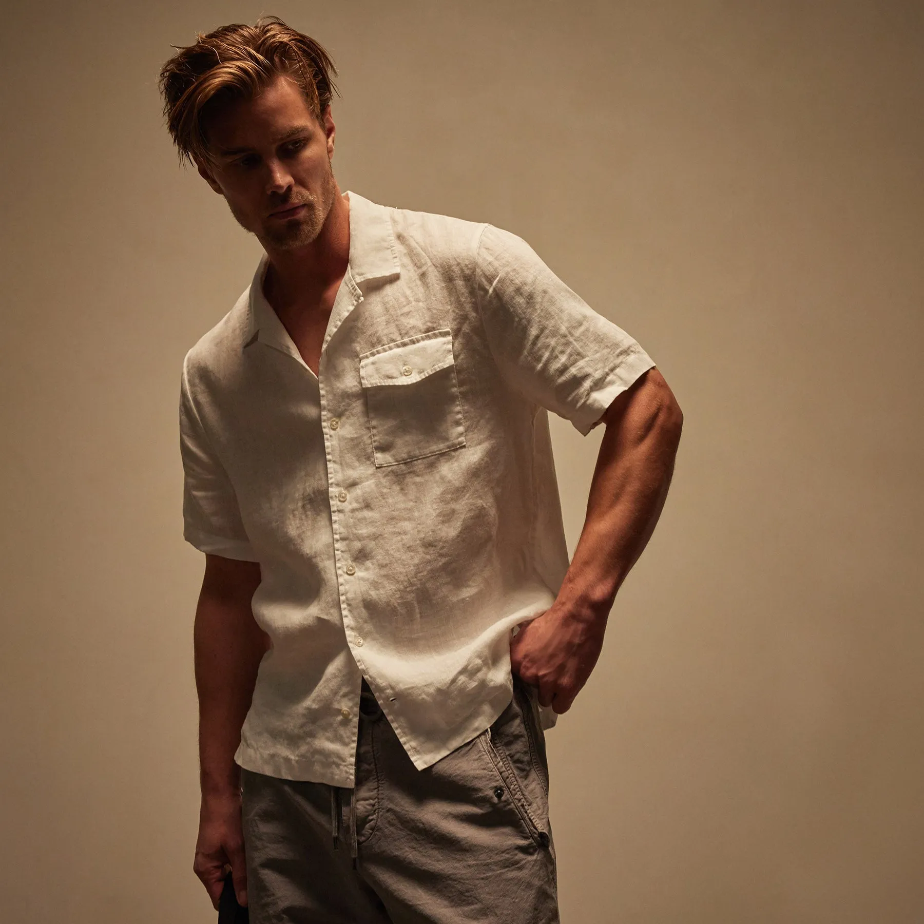 Linen Short Sleeve Pocket Shirt - White