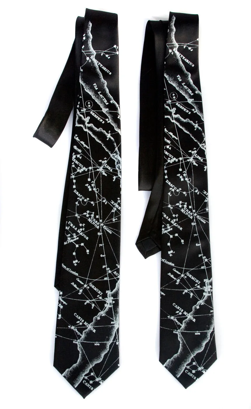 Milky Way Galaxy silk necktie. Star chart tie