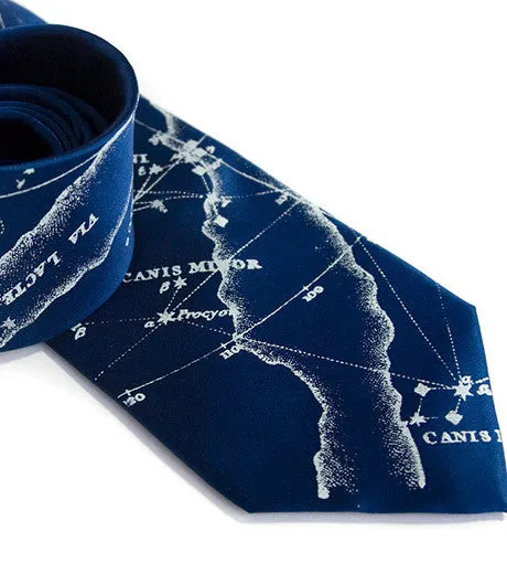 Milky Way Galaxy silk necktie. Star chart tie