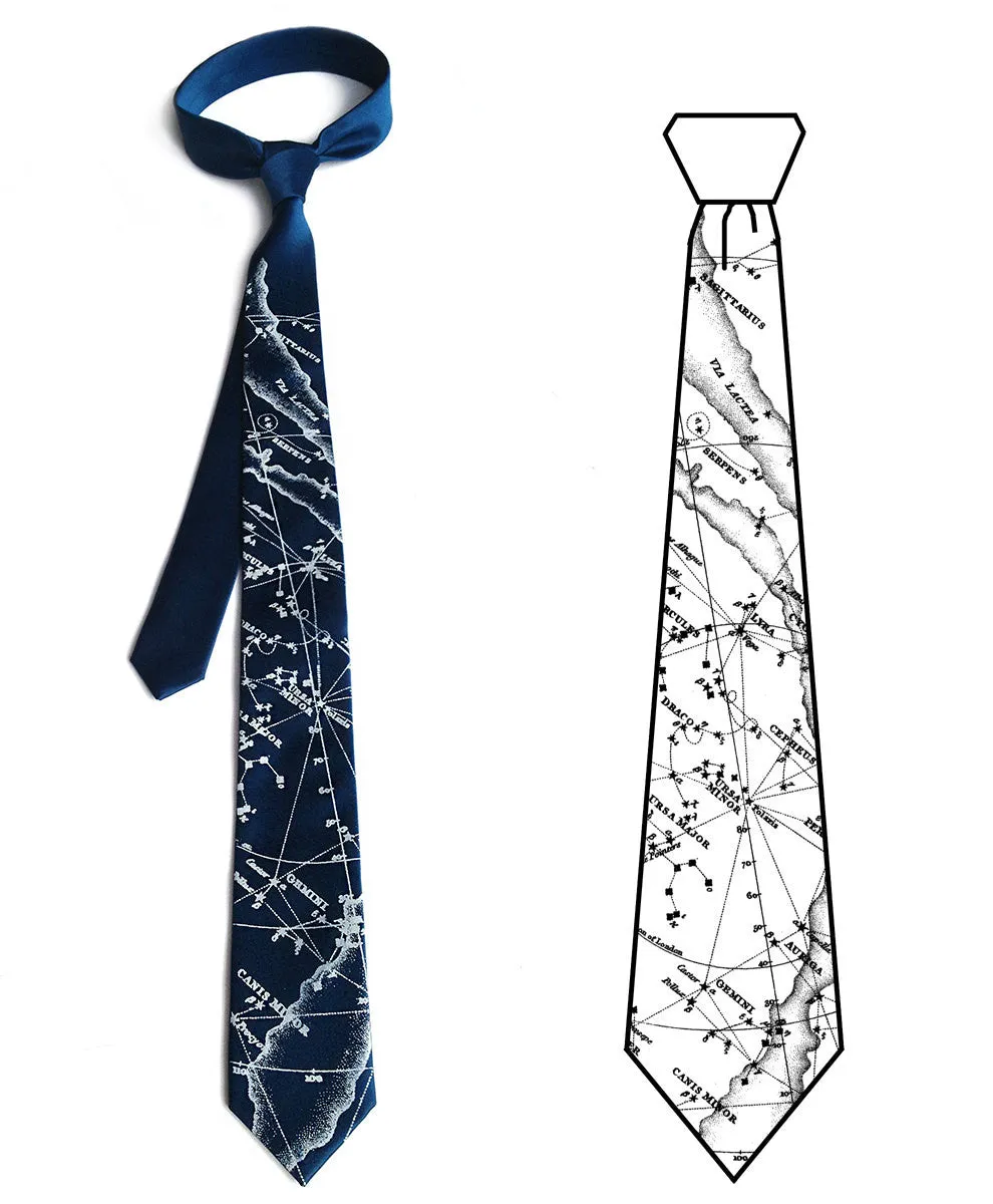 Milky Way Galaxy silk necktie. Star chart tie