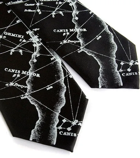 Milky Way Galaxy silk necktie. Star chart tie