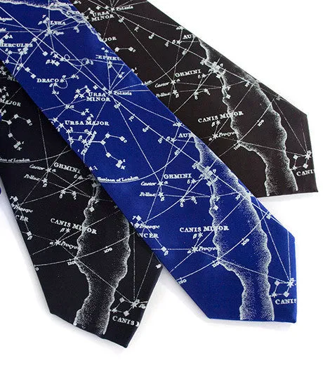 Milky Way Galaxy silk necktie. Star chart tie