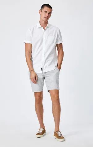 NOAH SHORTS IN GREY STRIPE LINEN