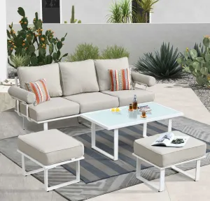 Ovios Patio Bistro Set Outdoor Furniture 4-Piece, Aluminum Frame, 5'' Cushion