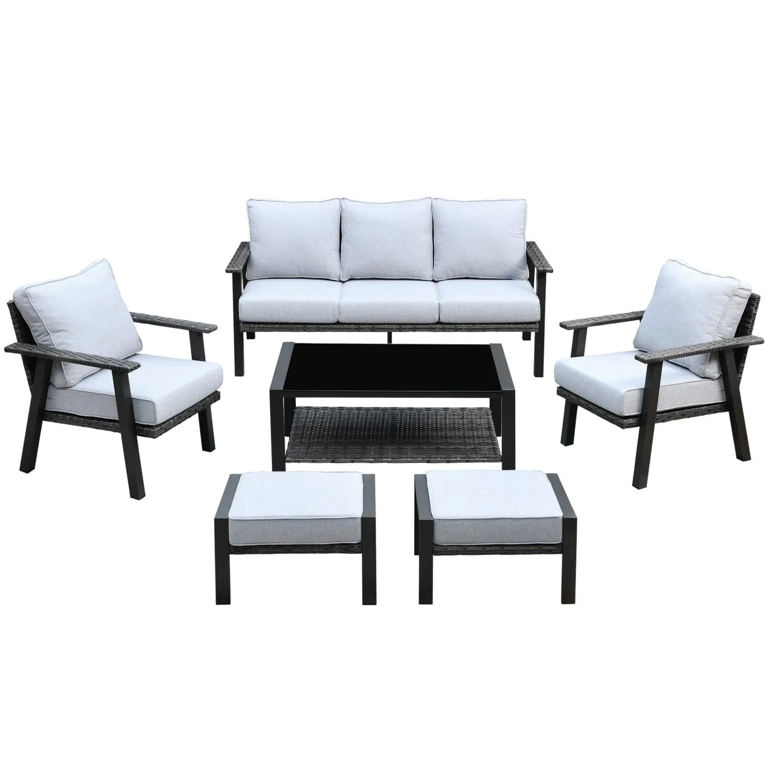 Ovios Patio Furniture Set 6 Piece With Table and Ottoman 5'' Cushion, Olefin Fabric