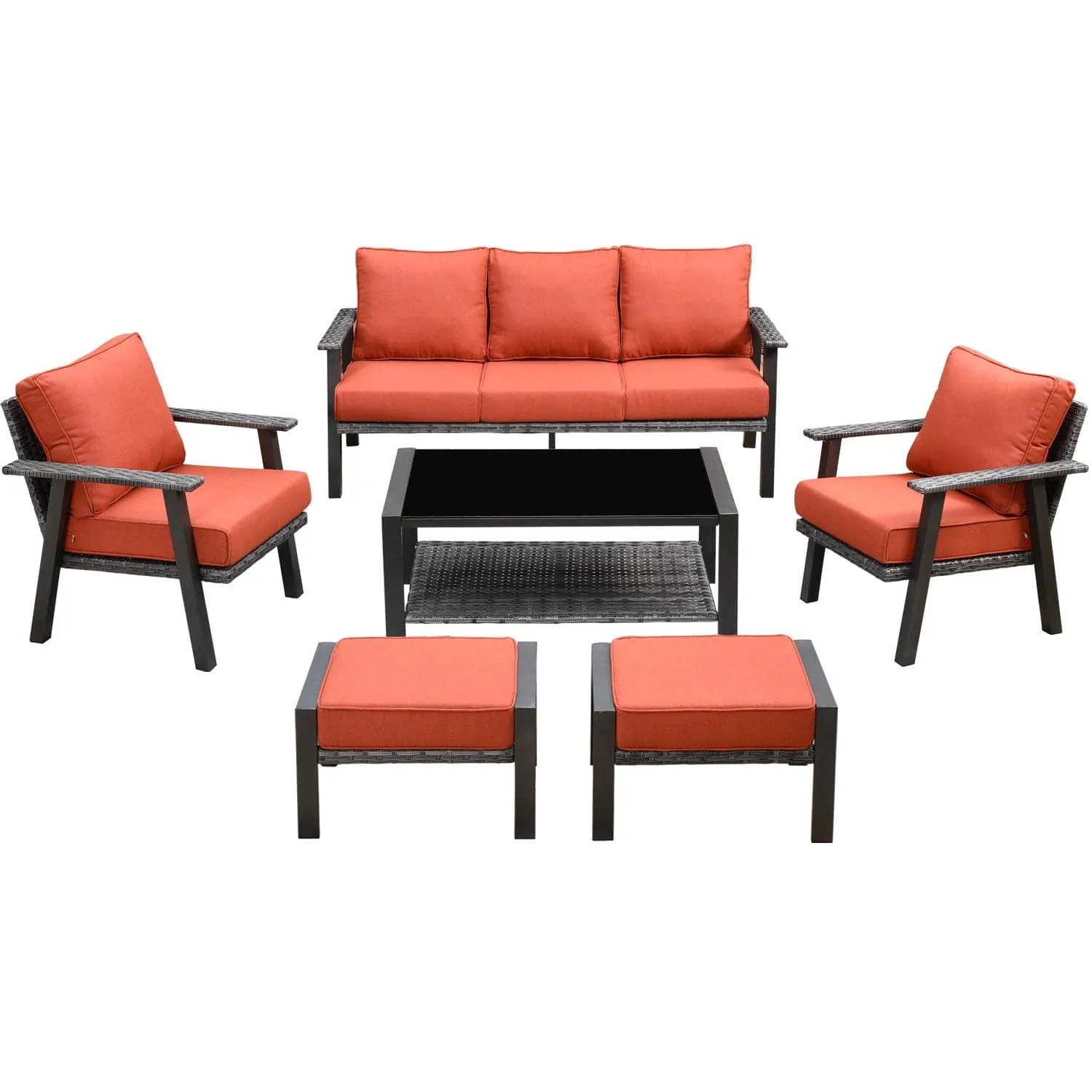 Ovios Patio Furniture Set 6 Piece With Table and Ottoman 5'' Cushion, Olefin Fabric