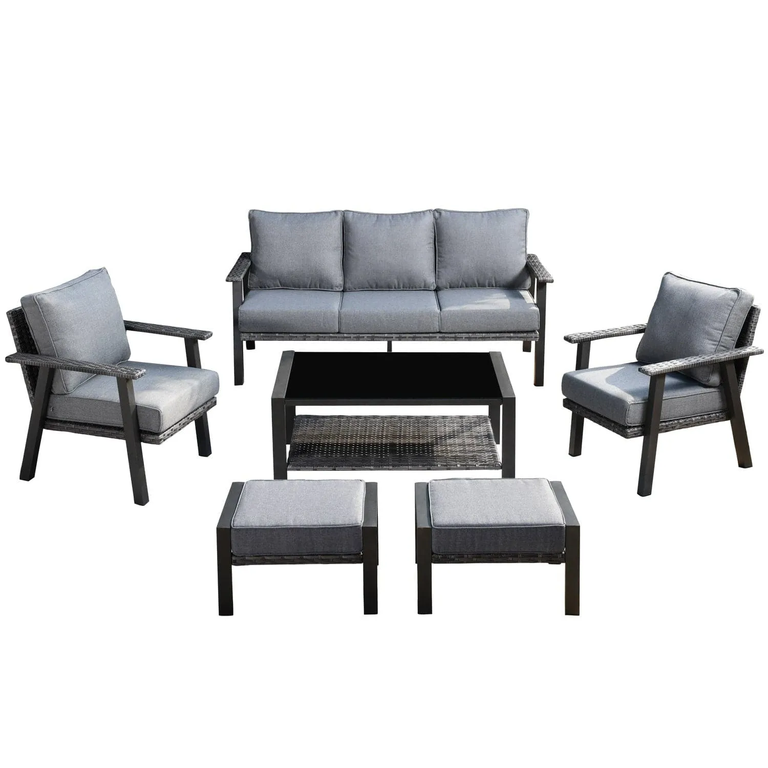 Ovios Patio Furniture Set 6 Piece With Table and Ottoman 5'' Cushion, Olefin Fabric