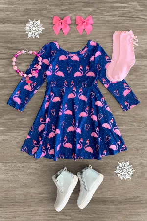 Polka Dot Christmas Flamingo Dress